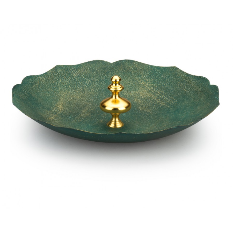PR10-1008 - Altın Saplı  Yeşil Dekoratif Tabak 43cm