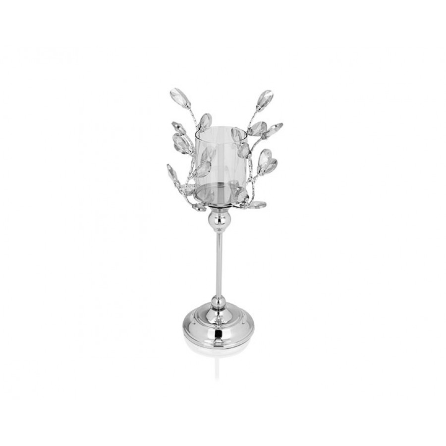 PR14-1118 - Gümüş Kristal Şekilli Amber Camlı Mumluk 16*16*39
