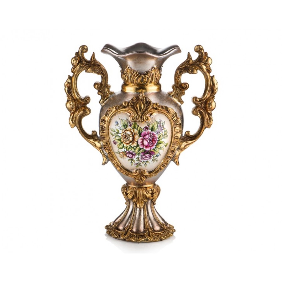 PR58-1046 - Altın Çiçek Desenli Kulplu Vazo 43*33