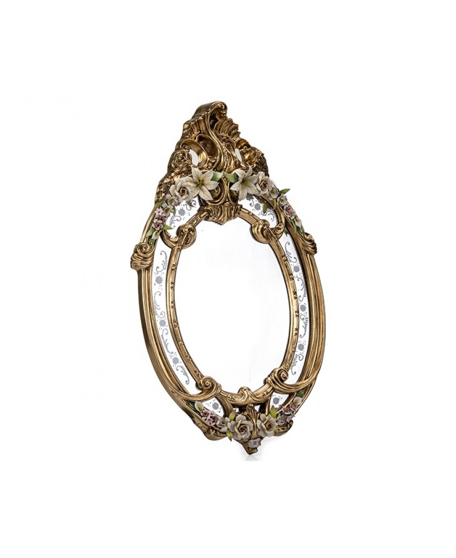 Çiçekli Altın Oval Büyük Ayna 100*60