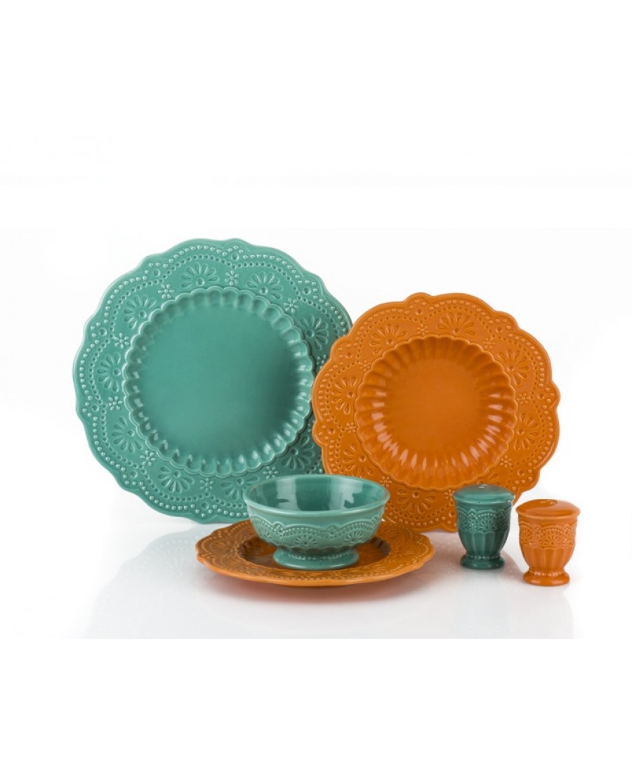 AHD-1401 - 26 Parça Yeşil-Turuncu Dolomite Yemek Takımı