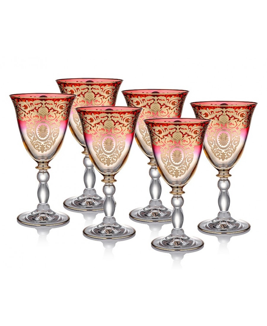 M40-173 - Amber-Kırmızı Altın işlemeli Kırmızı Şarap Kadeh