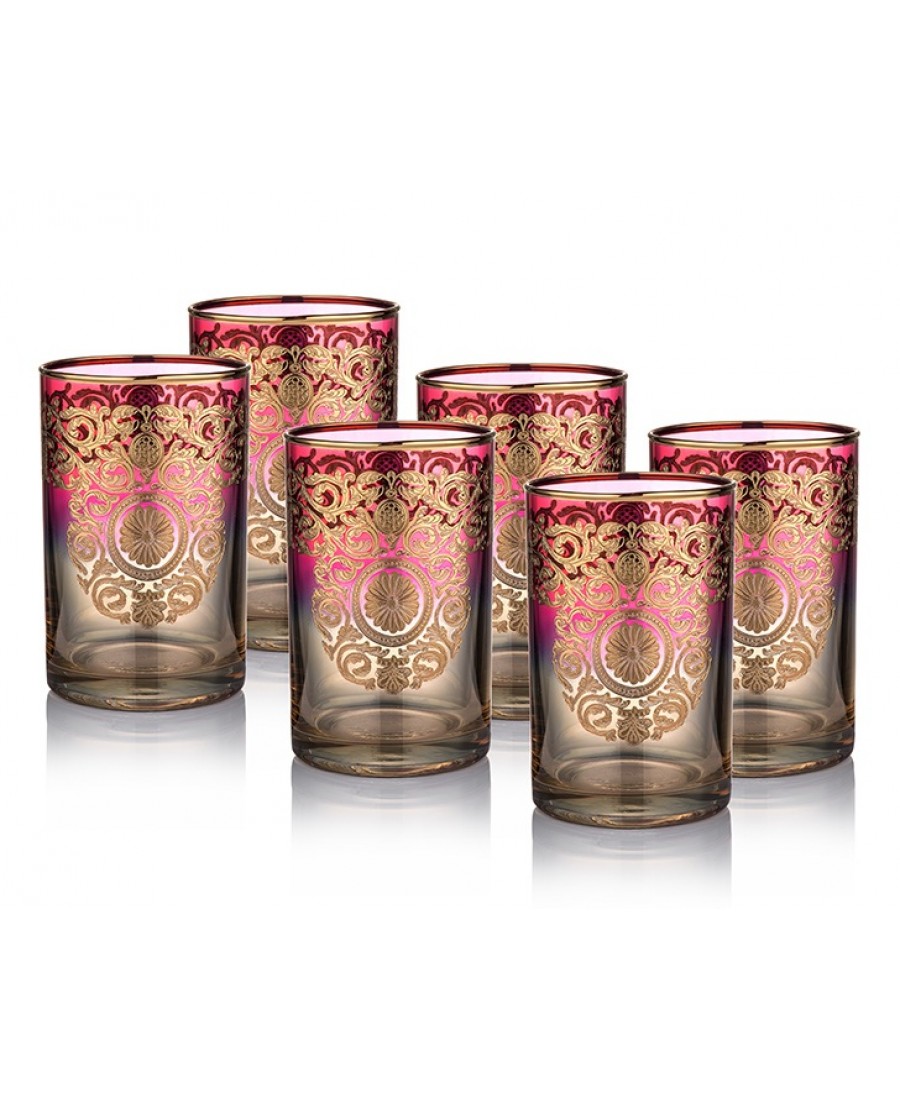 M40-178 - Amber-Kırmızı Altın işlemeli Kahve Su Bardak