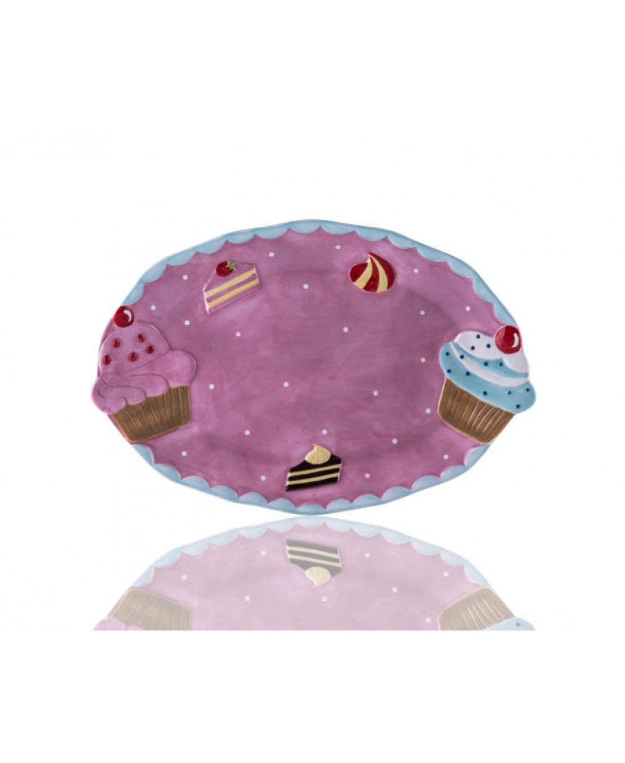 M53-117 - Puantiyeli Pembe Cupcake Kayık Tabak
