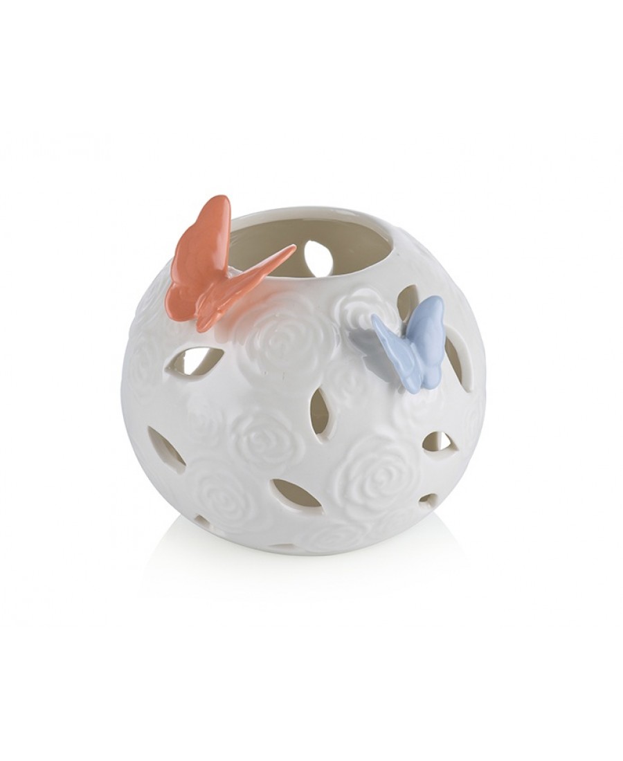 M66-122 - Kelebekli Beyaz Kafes Mumluk 12cm