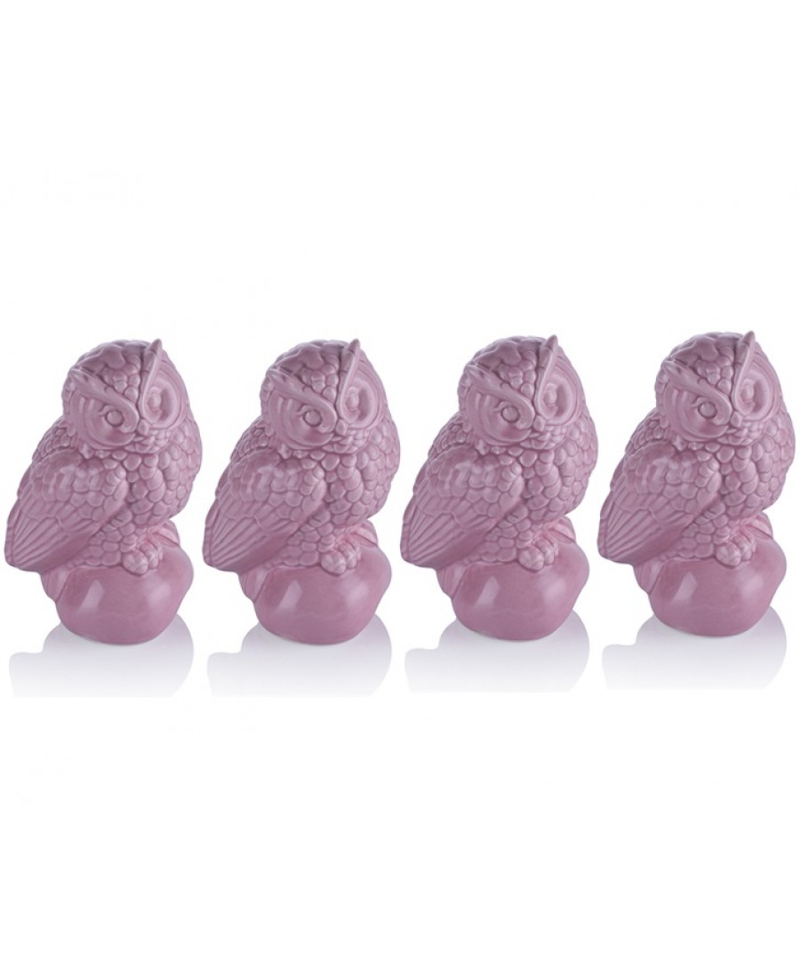 M66-143 - 4lü Pembe Baykuşlu Biblo 13cm