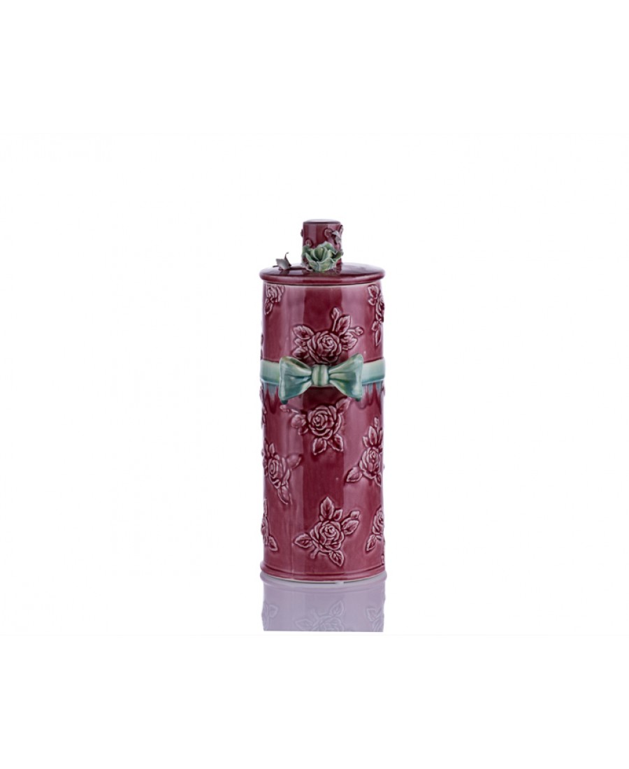 M70-104 - Kapağı Çiçekli Bordo Vazo
