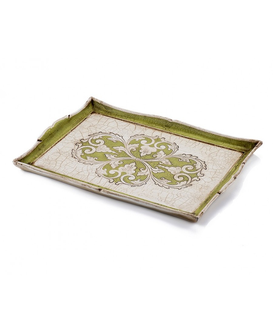 PR06-1009 - Motifli Yeşil-Krem Tepsi 32*45