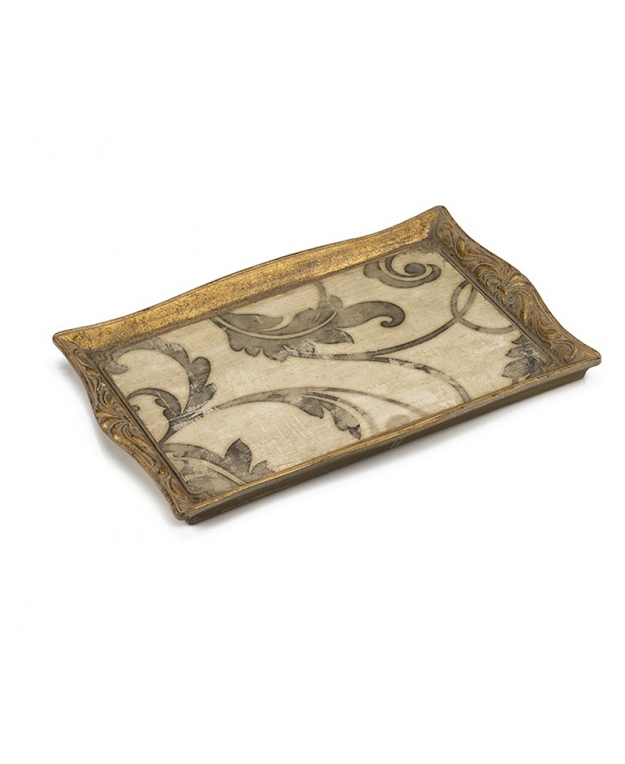 PR06-1036 - Eskitme Yaprak Desenlii Küçük Boy Tepsi 34*47