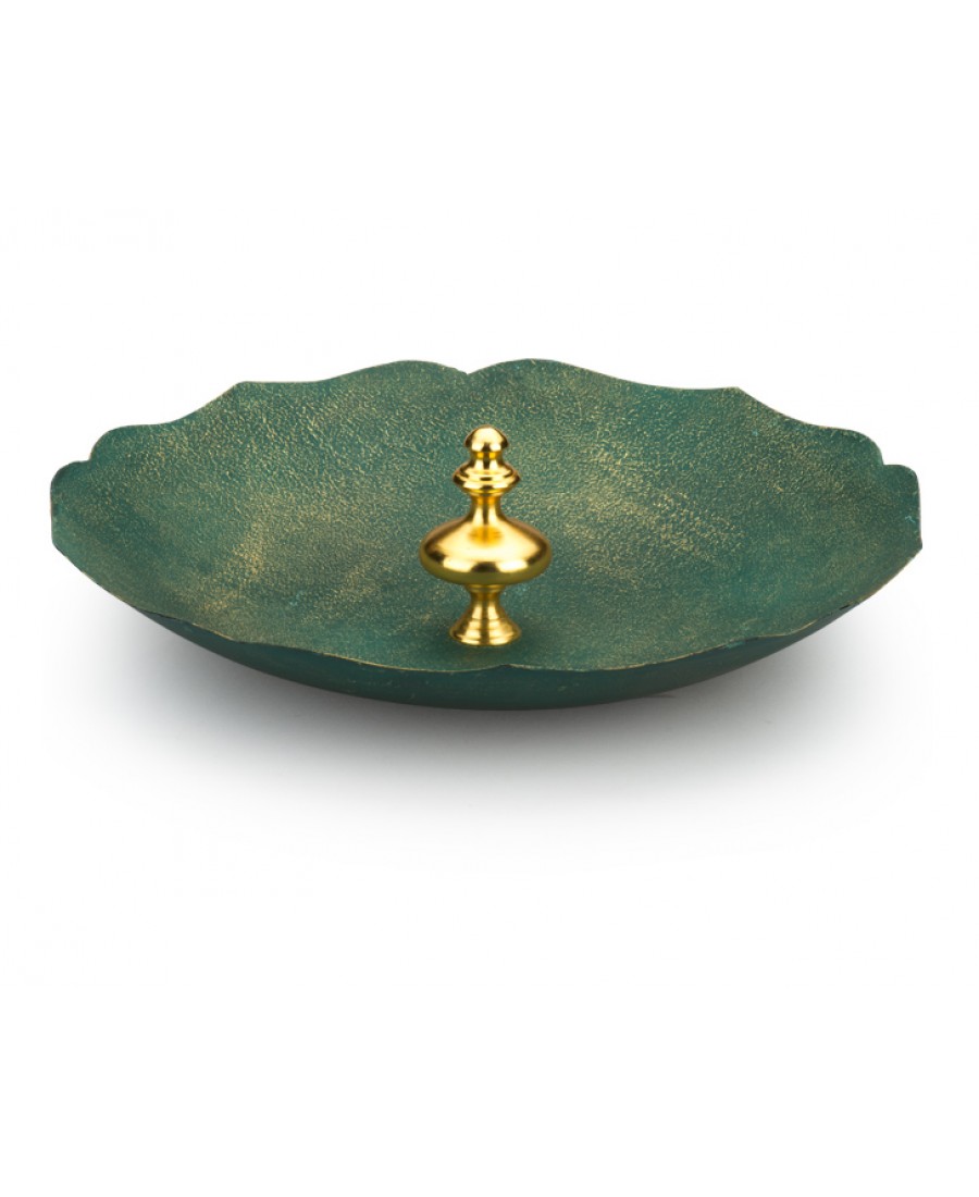 PR10-1008 - Altın Saplı  Yeşil Dekoratif Tabak 43cm