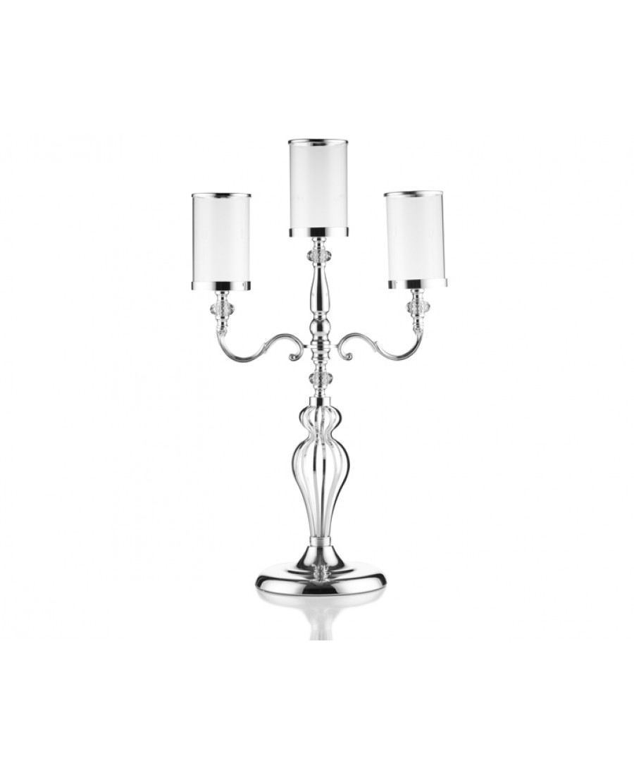 PR14-1022 - Gümüş Taç Ayaklı Üstü Cam 3lü Şamdan 43*43*74