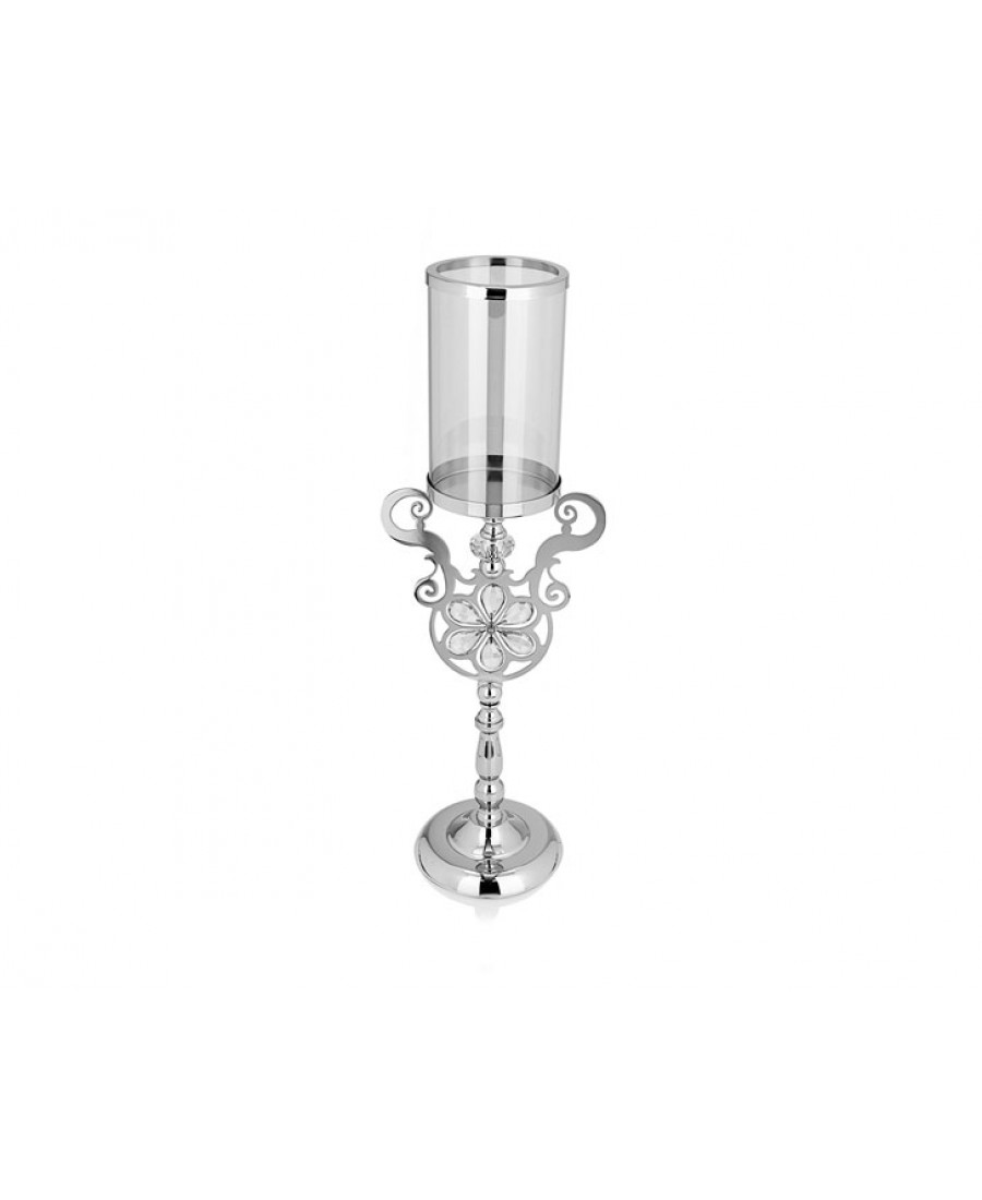 PR14-1088 - Gümüş Çiçek Detaylı Amber Camlı Mumluk 21*15*60
