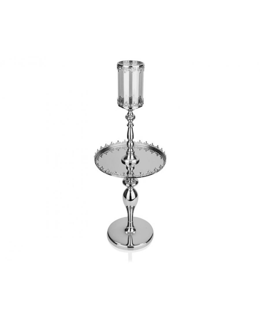 PR14-1112 - Gümüş İşlemeli Amber Cam Mumluk-Sunum 30*30*80