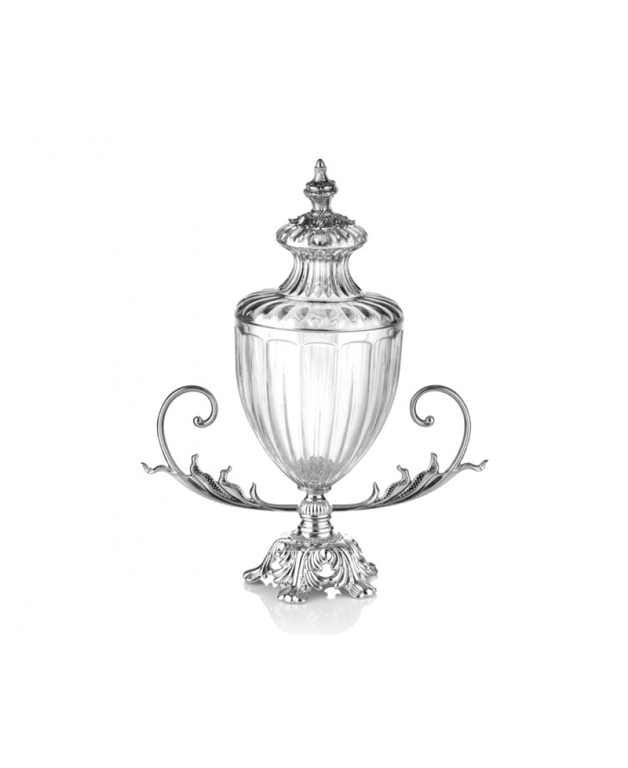 PR16-1020 - Gümüş Ayaklı Cam Kapaklı Şekerlik 33*18*45