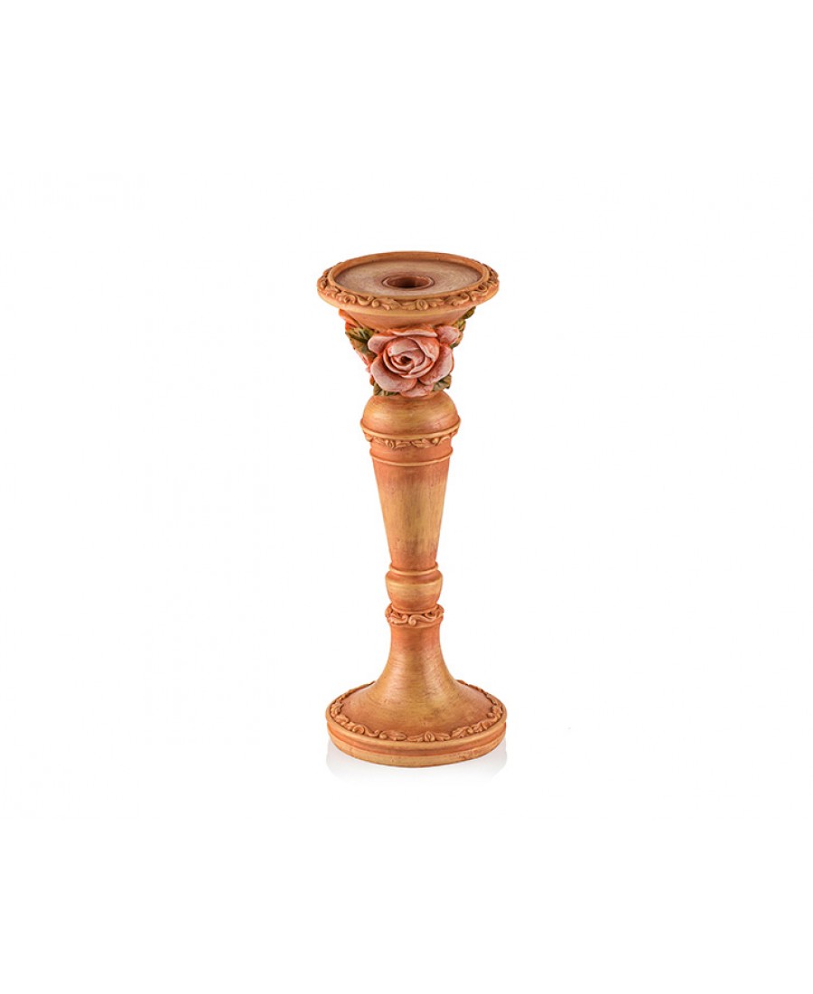 PR30-1025 - Çiçekli Somon Rengi Küçük Mumluk 26*10