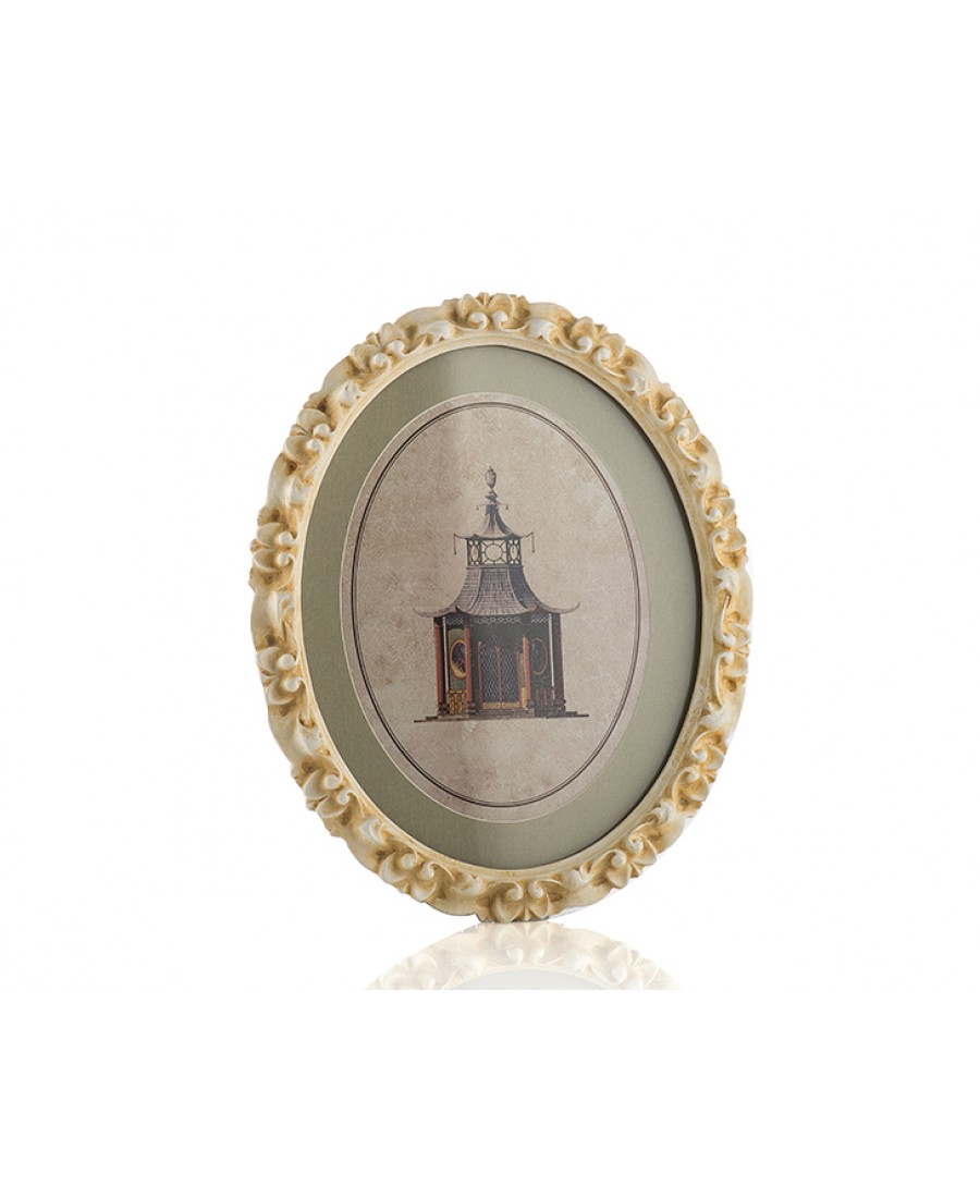 PR30-1070 - Krem Çerçeveli Ev Resimli Oval Pano 30*24