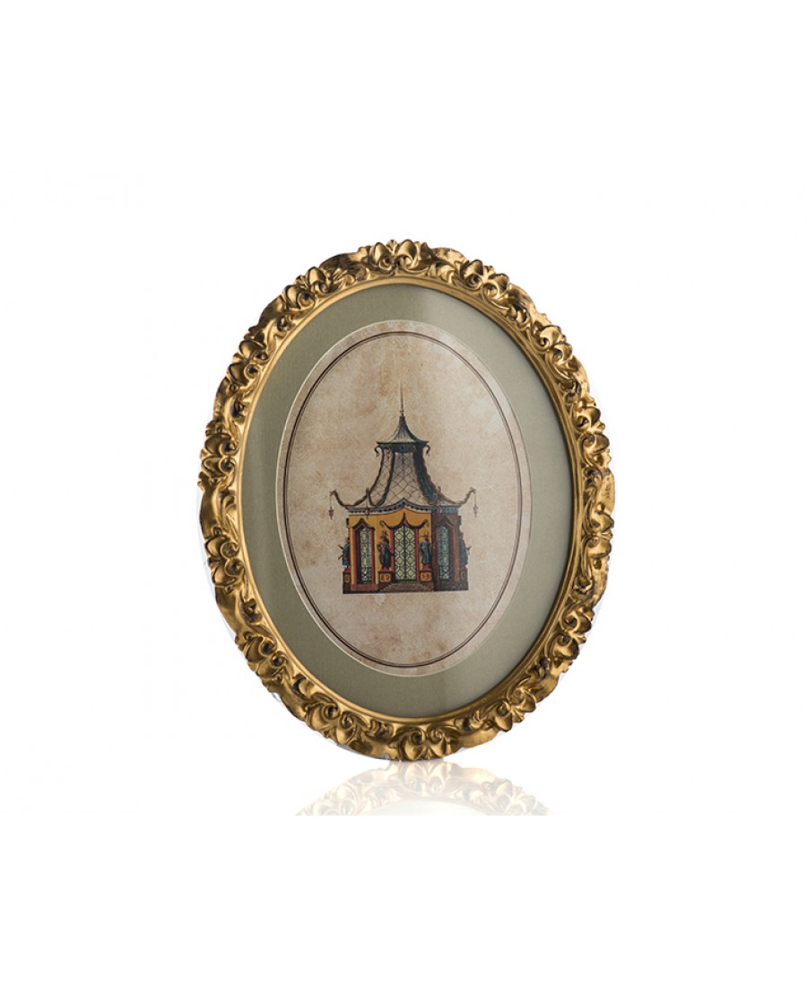 PR30-1073 - Altın Çerçeveli Ev Resimli Oval Pano 30*24