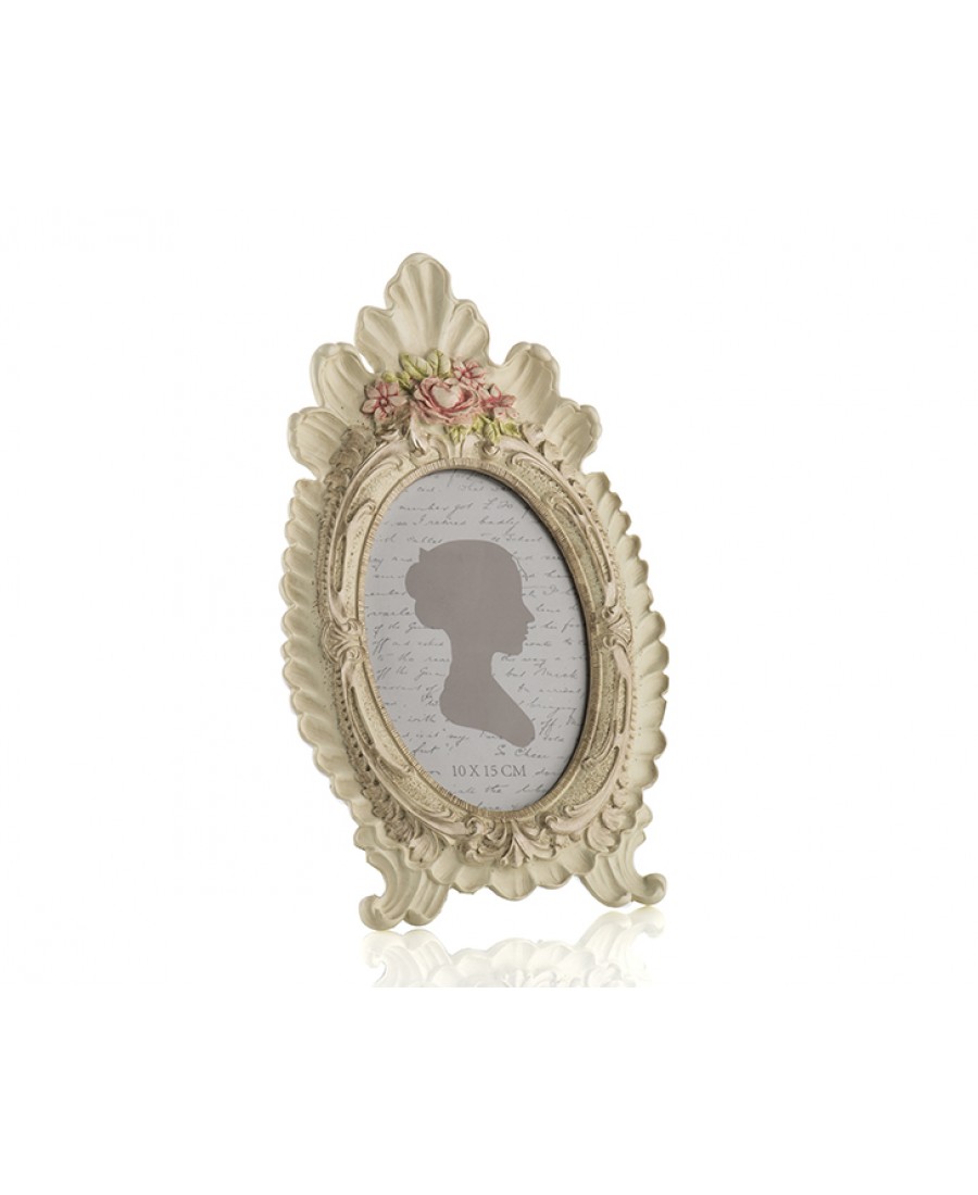 PR30-1078 - Krem Rengi Pembe Güllü Oval Çerçeve 10*15