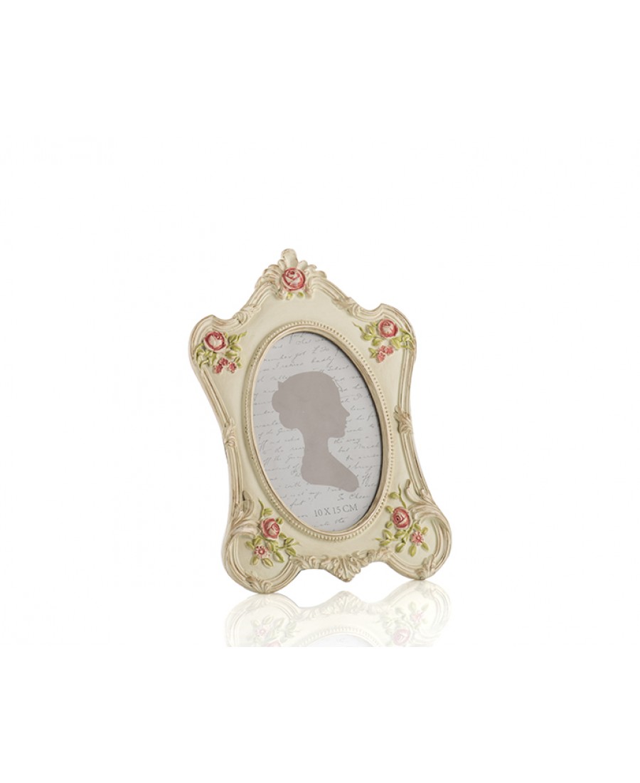 PR30-1084 - Krem Rengi Pembe Güllü Oval Çerçeve 10*15