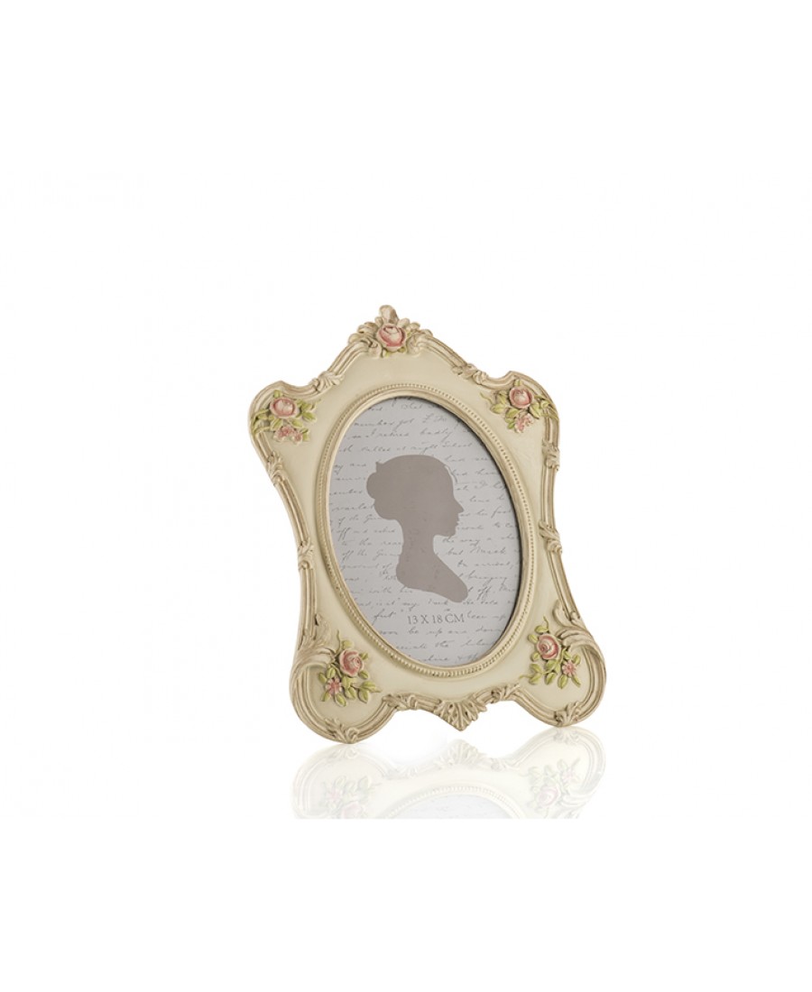 PR30-1085 - Krem Rengi Pembe Güllü Oval Çerçeve 13*18