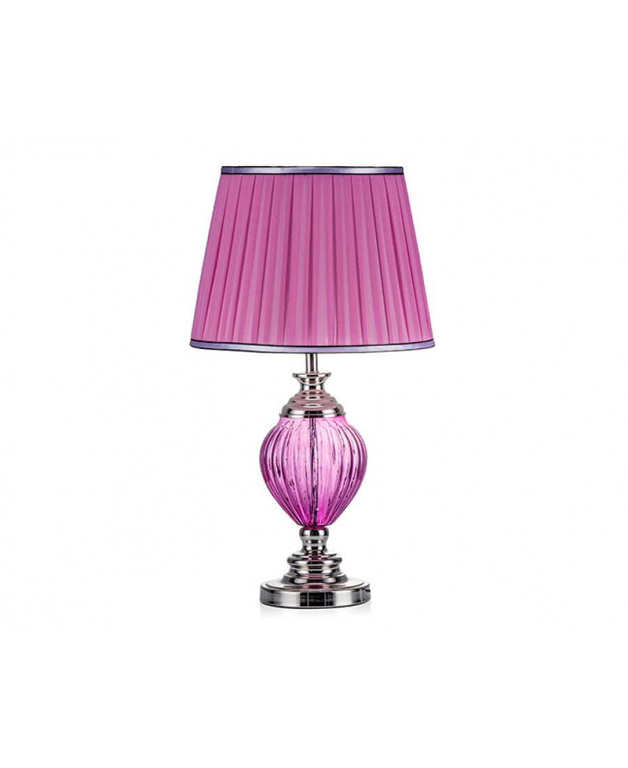 PR57-1010 - Gümüş Ayaklı Lila Cam Gövdeli Pembe Abajur 65*37