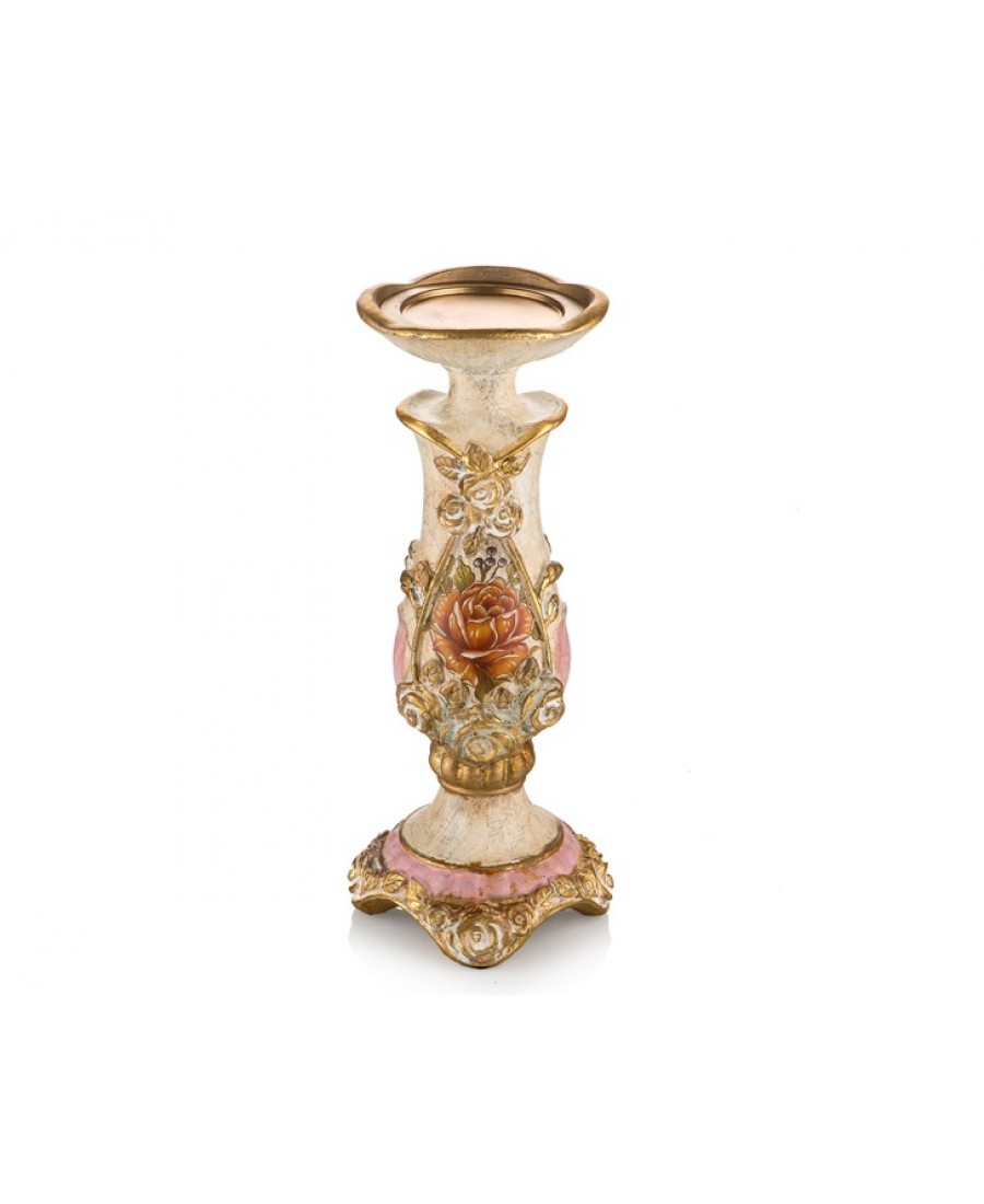 PR58-1024 - Altın-Pembe Çiçek Desenli Orta Mumluk 30*12
