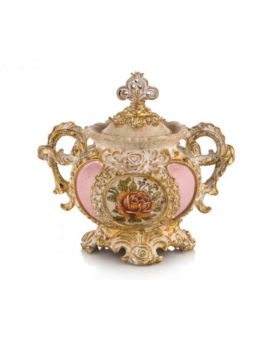 PR58-1031 - Altın-Pembe Çiçek Desenli Kapaklı Şekerlik 25*25