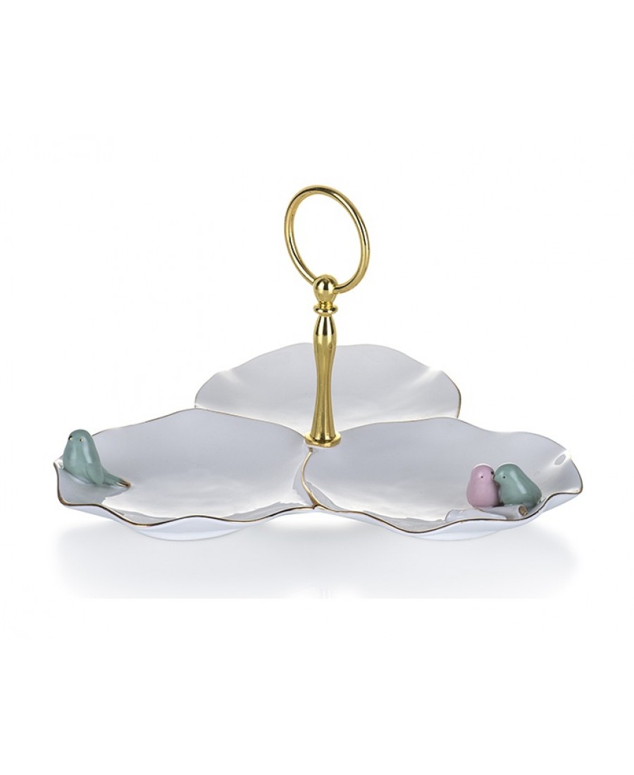 PR61-1019 - Kuşlu 3 Bölmeli Çerezlik 19*23*14h