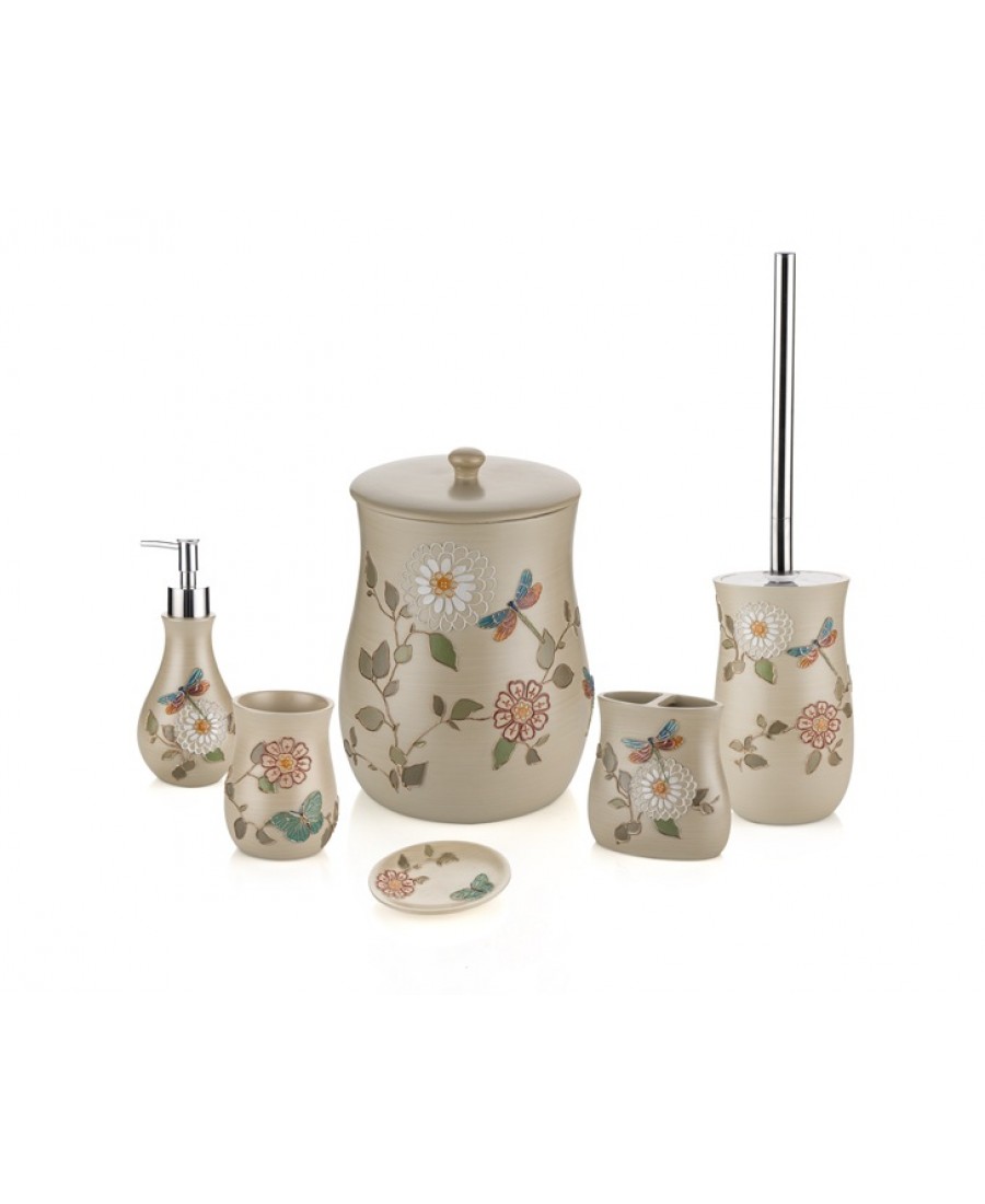 PR79-1008 - Krem Yusufçuk Desenli 6lı Banyo Seti