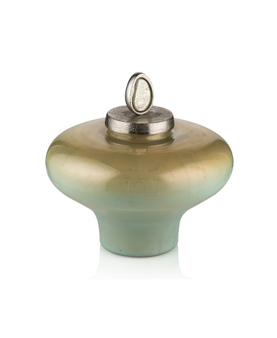 PR81-1015 - Turkuaz-Krem Eskitme Cam Kapaklı Şekerlik  38*35